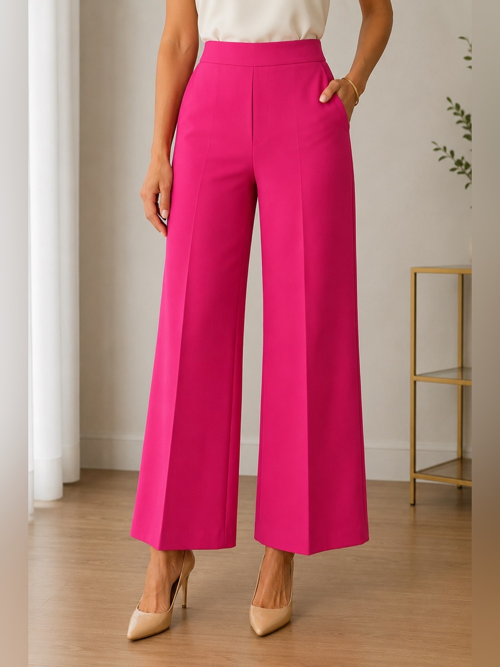 Glam Hot Pink Wide Leg Pants Women’s Size L NWT